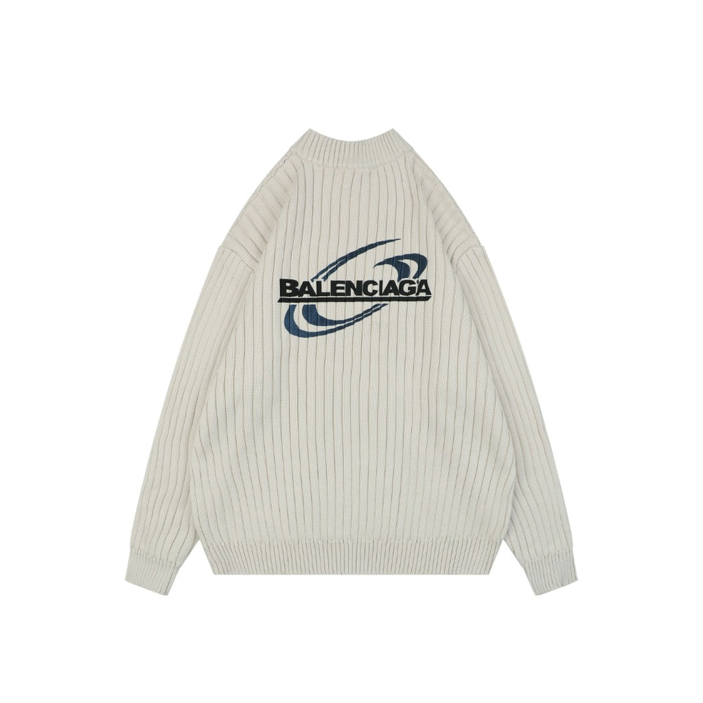 Balenciaga Hollow Ring Logo Ribbed Half-Zip Sweater — Cream