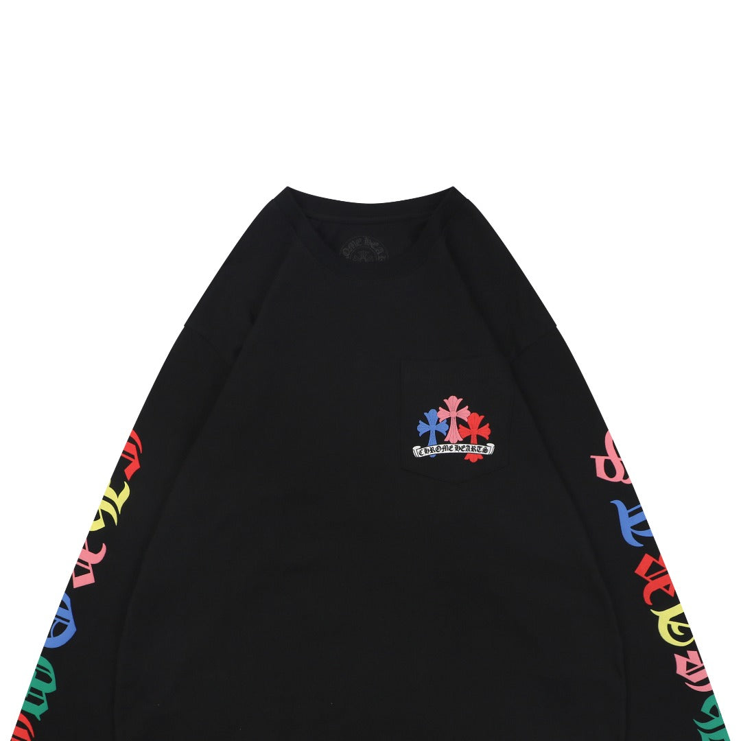 Chrome Hearts Miami Multicolor Cross Floral Print Long Sleeve Tee Black