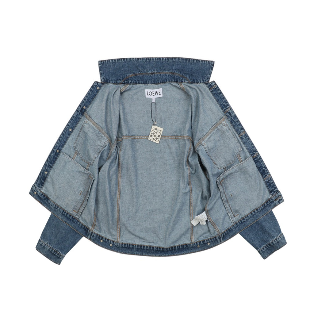 Loewe 24FW Anagram Arm Embroidered Denim Jacket Mid-Wash Blue
