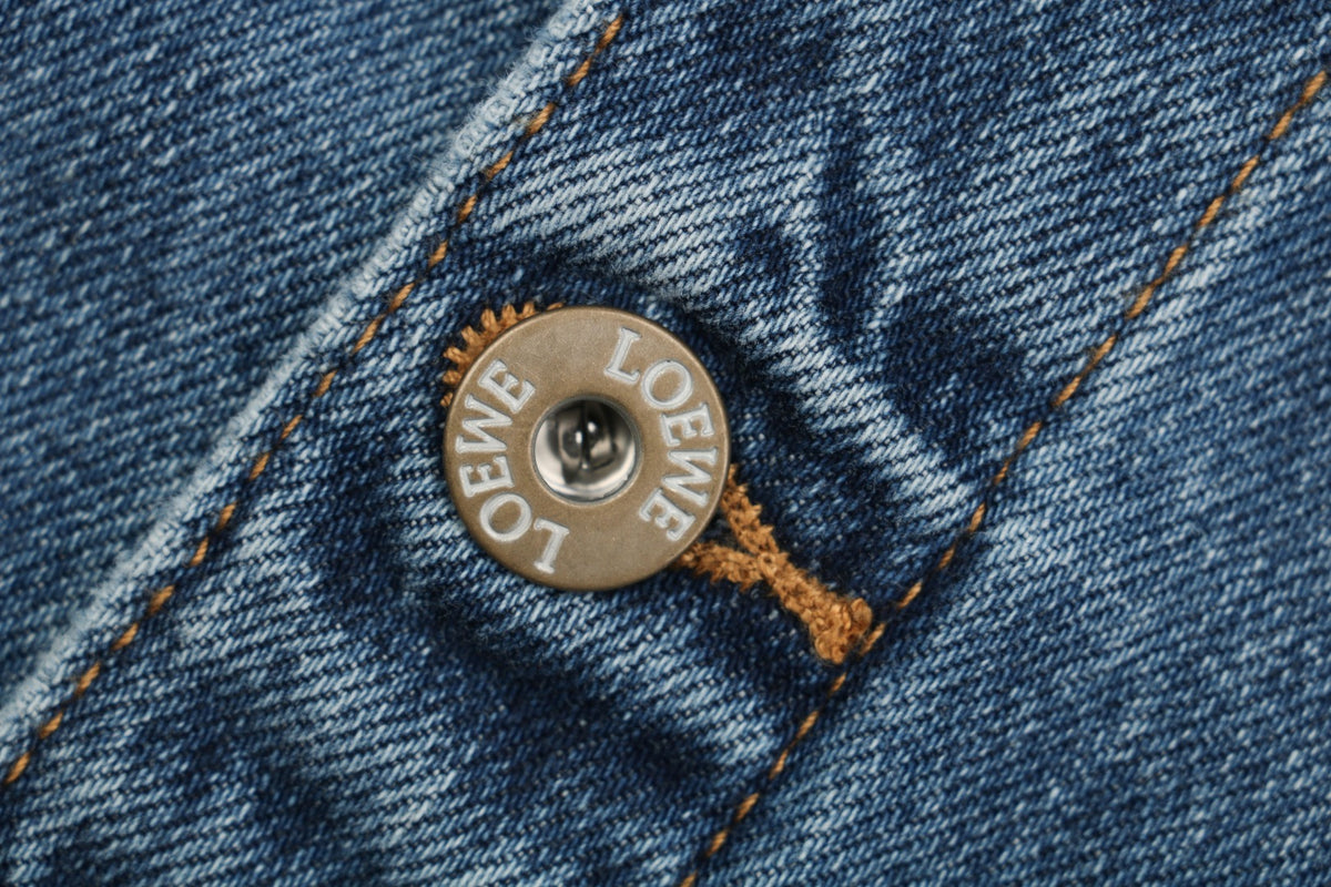 Loewe 24FW Anagram Arm Embroidered Denim Jacket Mid-Wash Blue