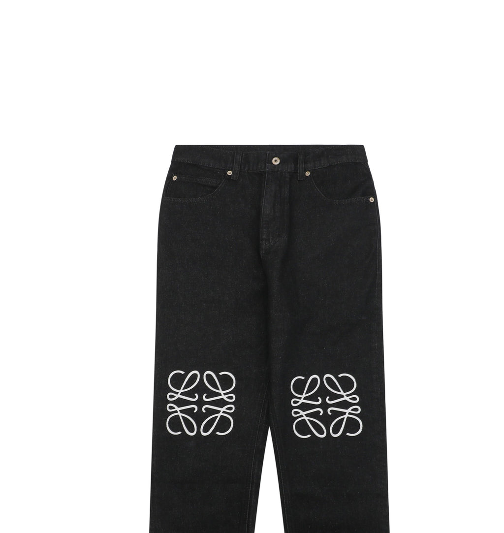 Loewe 24FW Anagram Knee Embroidered Denim Jeans Black