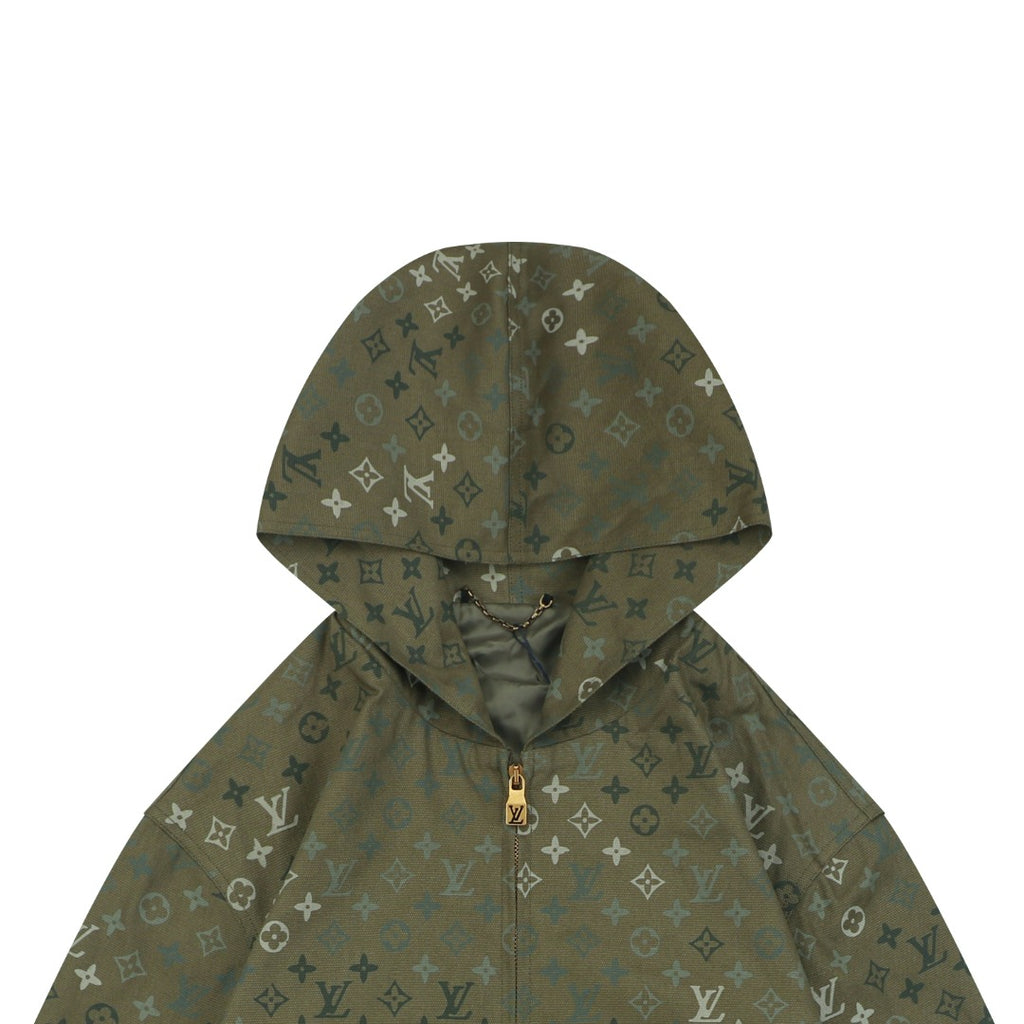Louis Vuitton All-Over Monogram Print Zip Hoodie Jacket Army Green