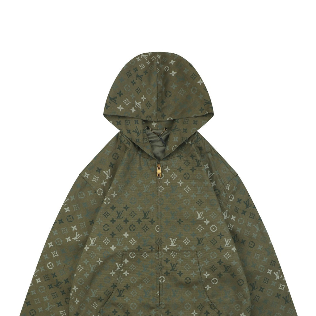 Louis Vuitton All-Over Monogram Print Zip Hoodie Jacket Army Green