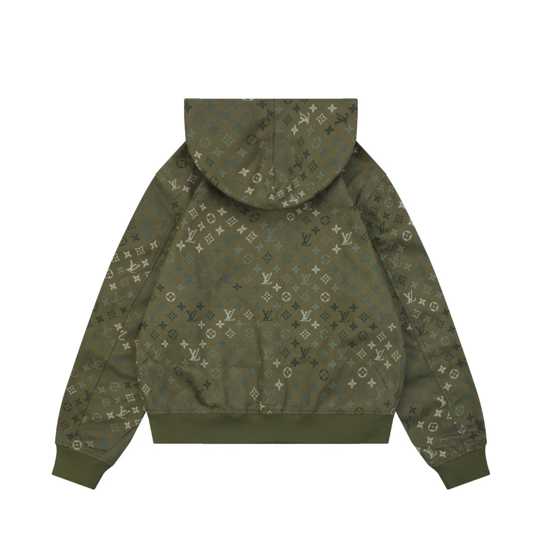Louis Vuitton All-Over Monogram Print Zip Hoodie Jacket Army Green