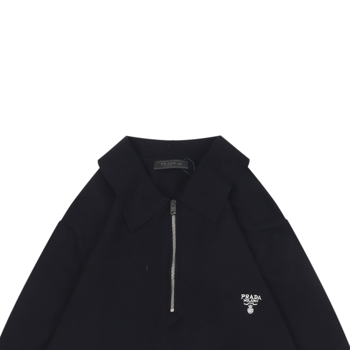 Prada 25FW Mini Triangle Badge Half-Zip Knit Polo Long Sleeve Black