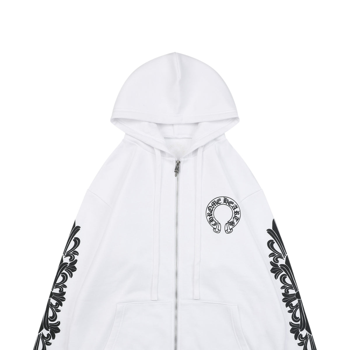 Chrome Hearts Cross Fleur Sanskrit Scroll Print Zip Hoodie – White/Black
