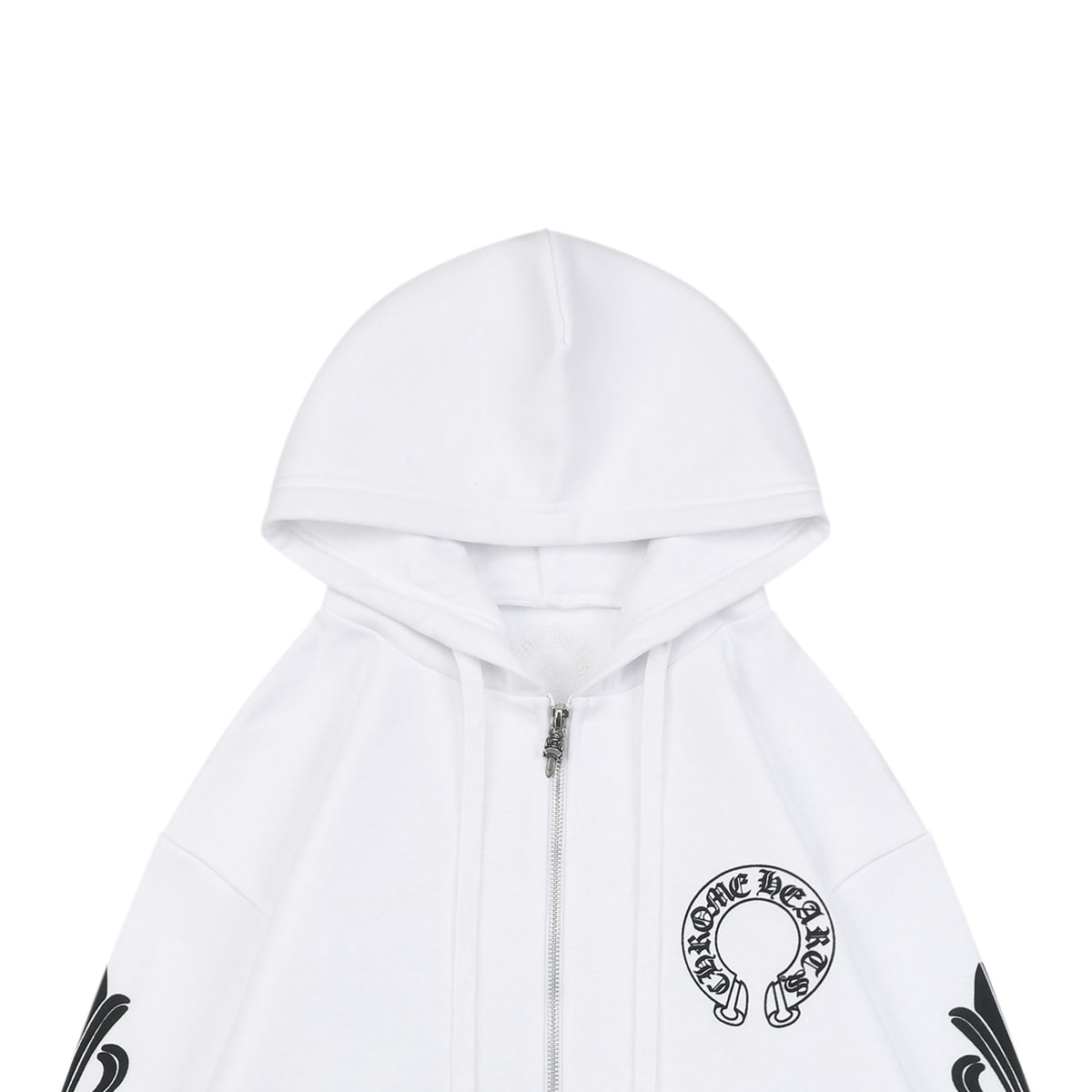 Chrome Hearts Cross Fleur Sanskrit Scroll Print Zip Hoodie – White/Black