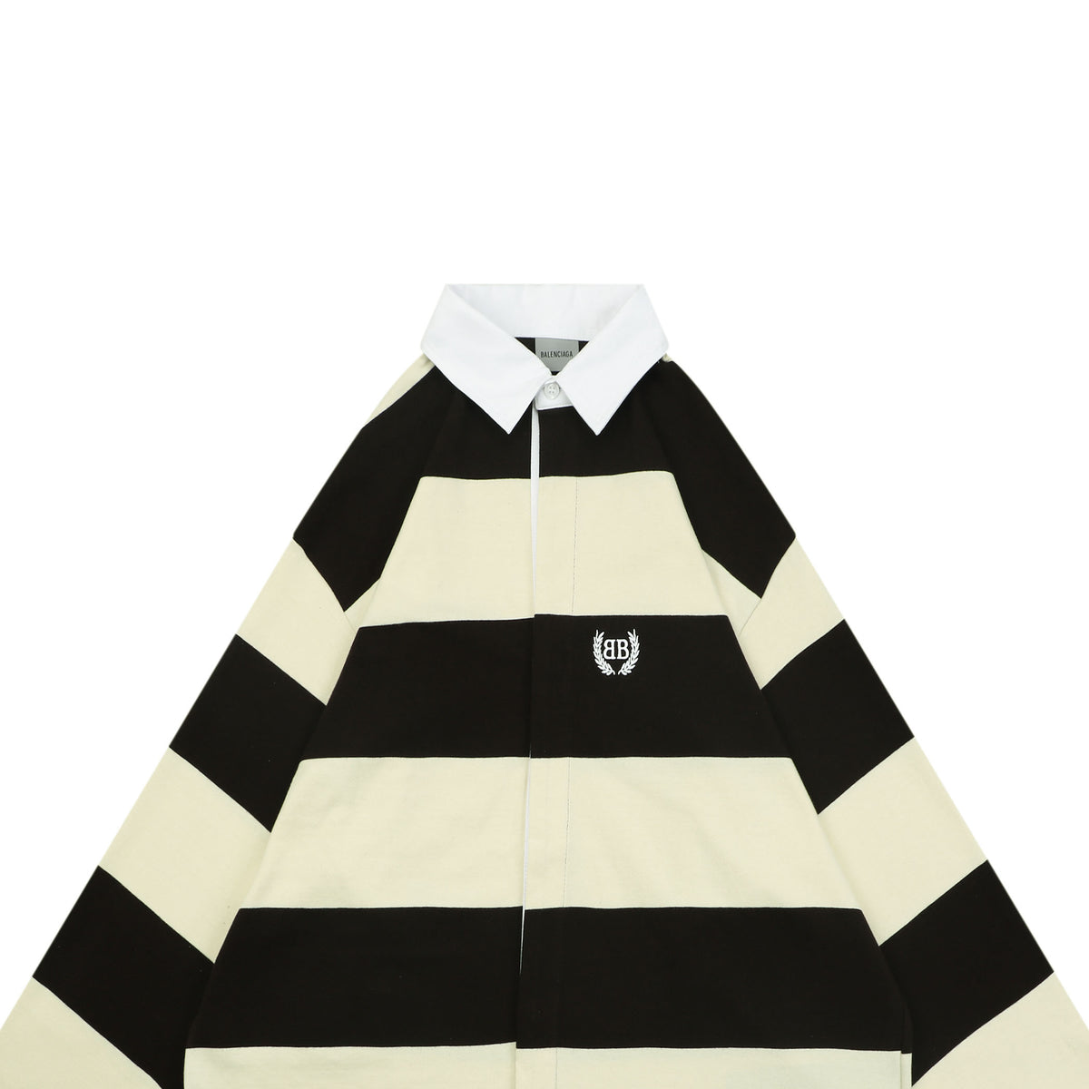 Balenciaga Double-B Wheat Stripe Rugby Polo Long Sleeve – Black/Cream