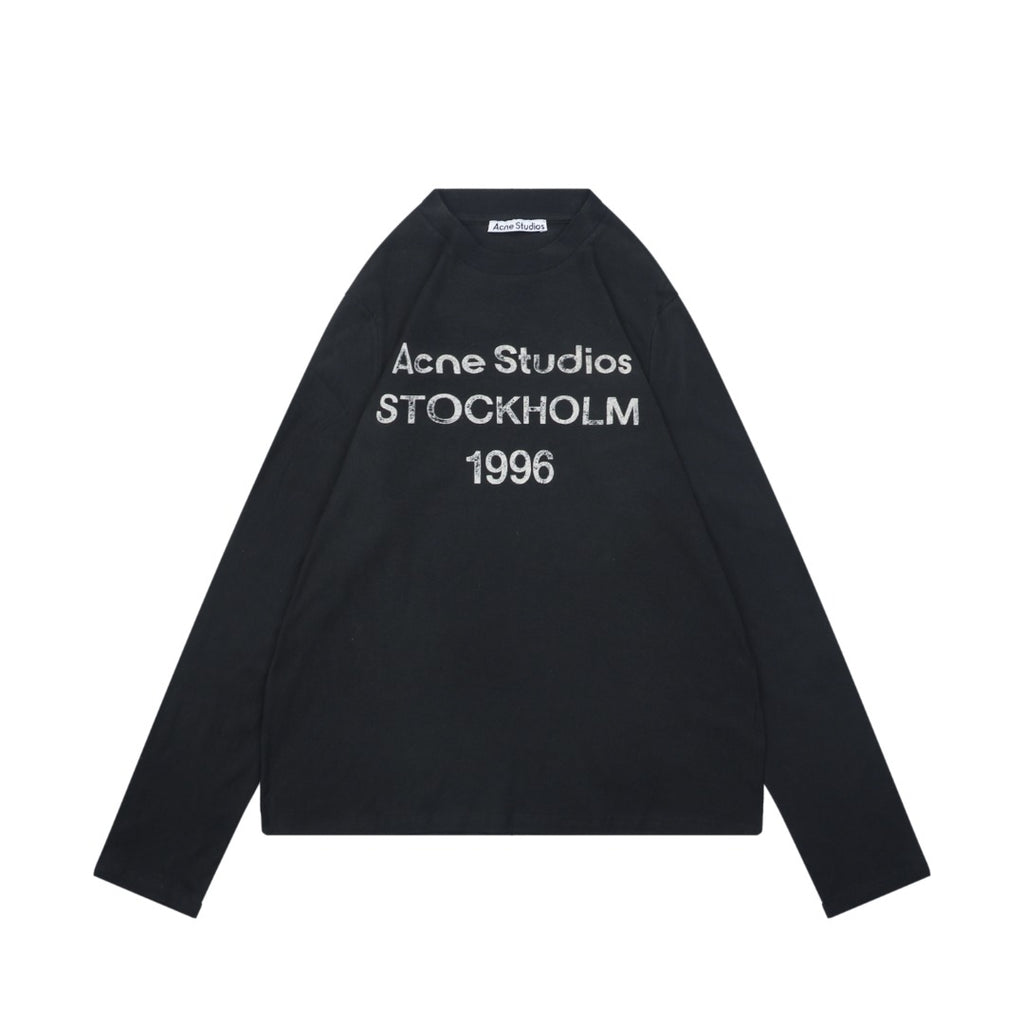Acne Studios 1996 Distressed Logo Print Long Sleeve Tee – Black