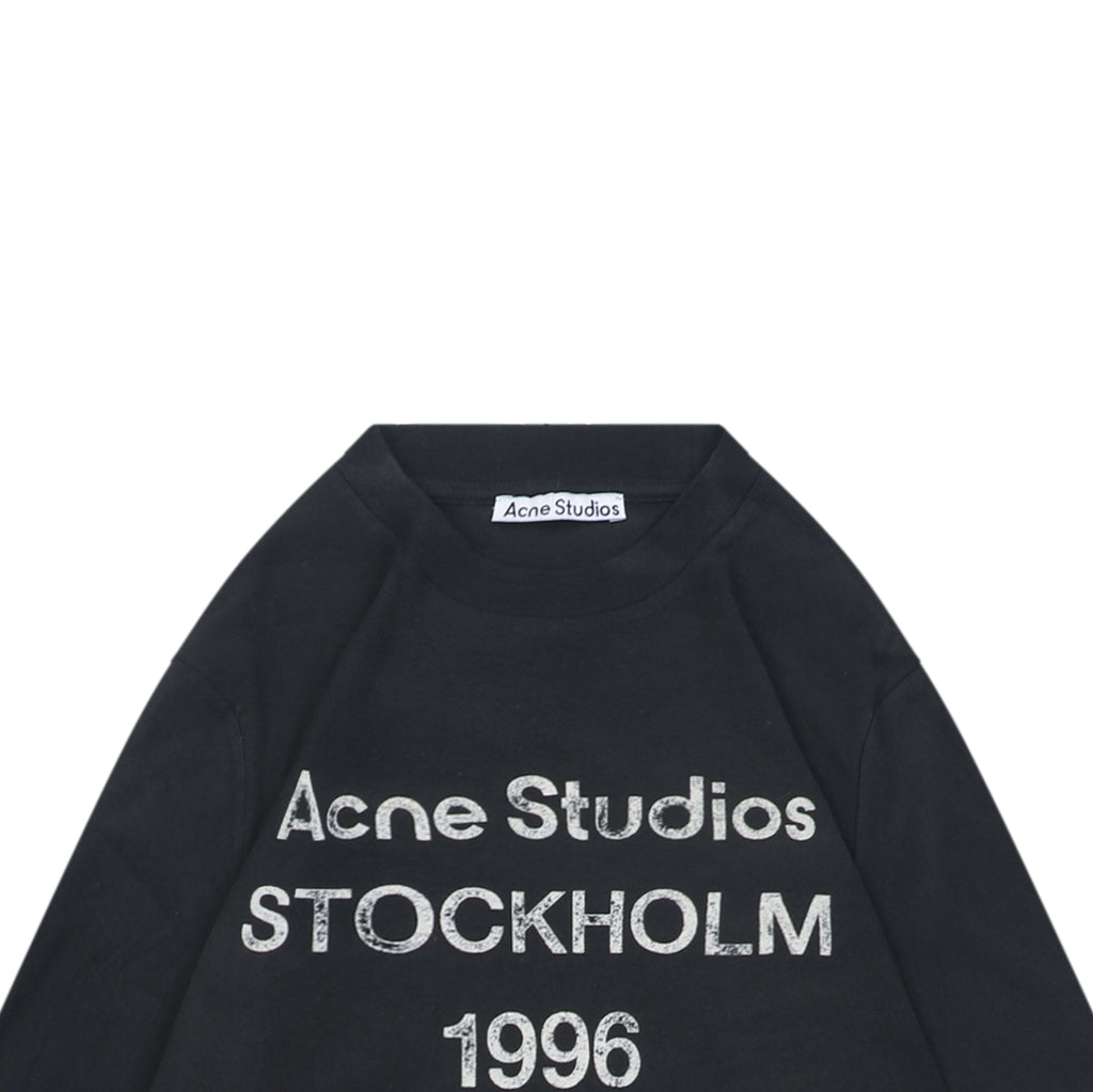 Acne Studios 1996 Distressed Logo Print Long Sleeve Tee – Black