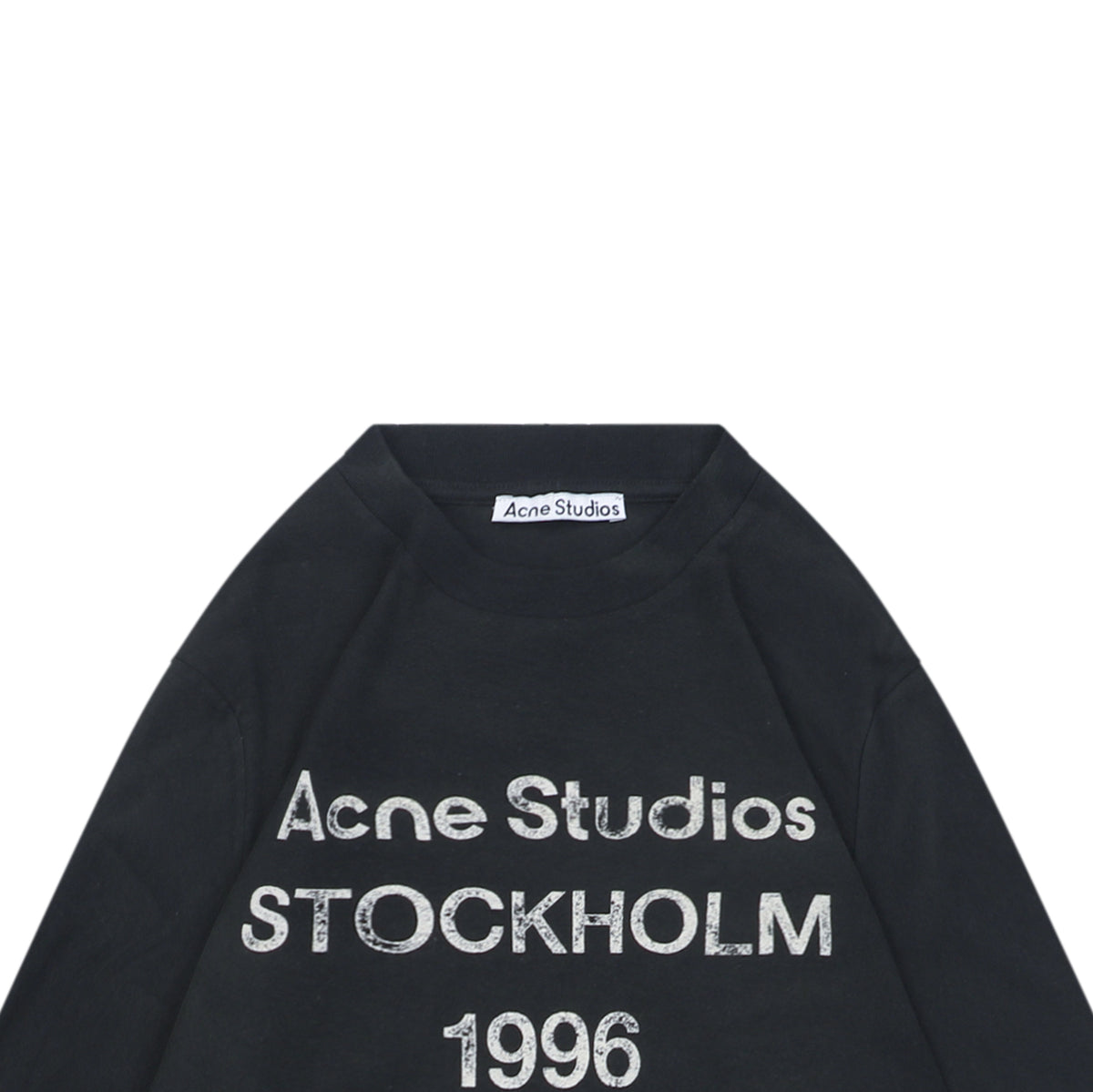 Acne Studios 1996 Distressed Logo Print Long Sleeve Tee – Black