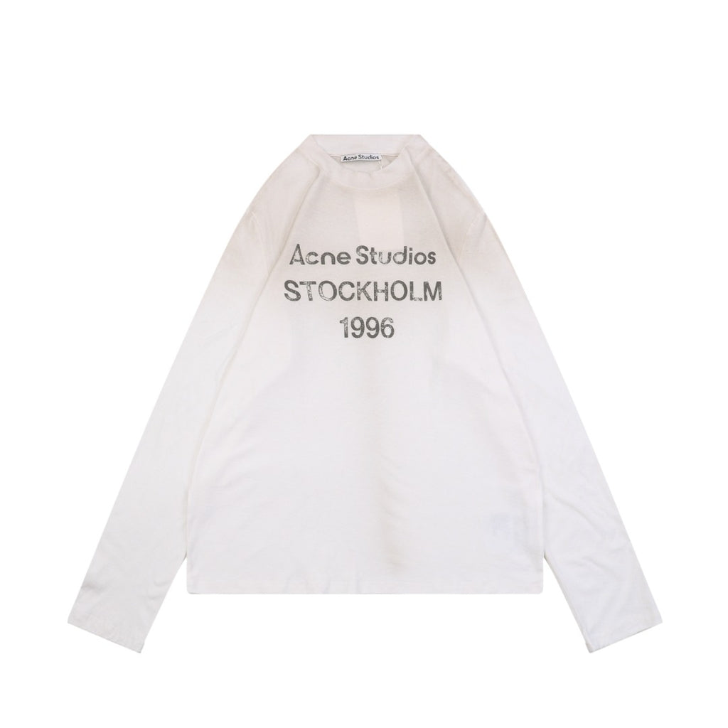 Acne Studios 1996 Distressed Logo Print Long Sleeve Tee – White