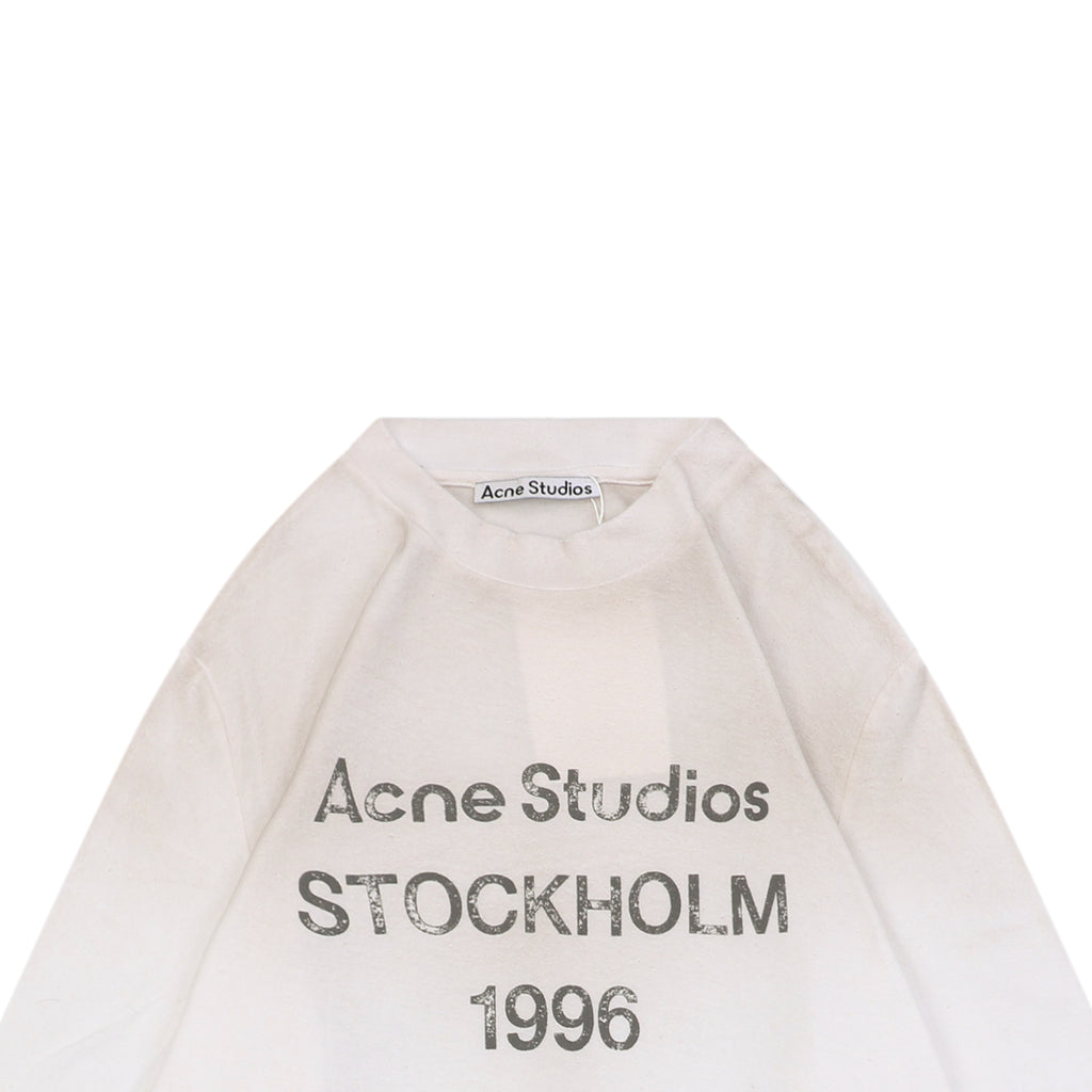 Acne Studios 1996 Distressed Logo Print Long Sleeve Tee – White