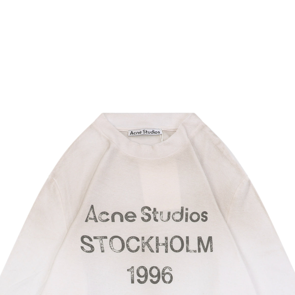 Acne Studios 1996 Distressed Logo Print Long Sleeve Tee – White