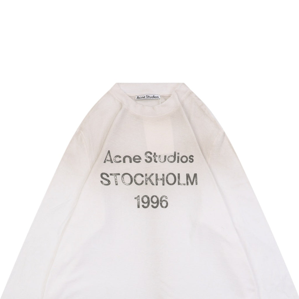 Acne Studios 1996 Distressed Logo Print Long Sleeve Tee – White