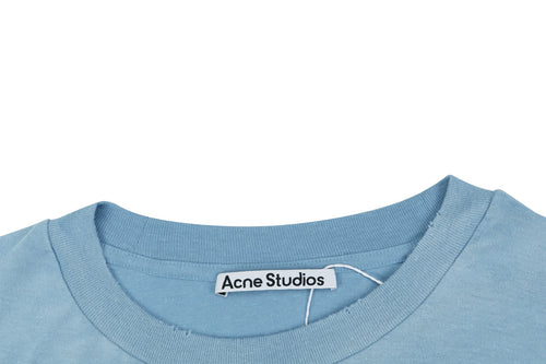 Acne Studios 1996 Distressed Logo Print Long Sleeve Tee – Ice Blue