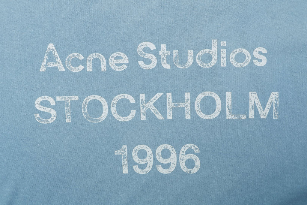Acne Studios 1996 Distressed Logo Print Long Sleeve Tee – Ice Blue