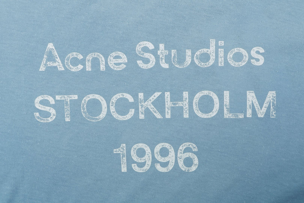 Acne Studios 1996 Distressed Logo Print Long Sleeve Tee – Ice Blue