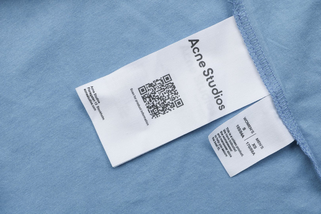 Acne Studios 1996 Distressed Logo Print Long Sleeve Tee – Ice Blue