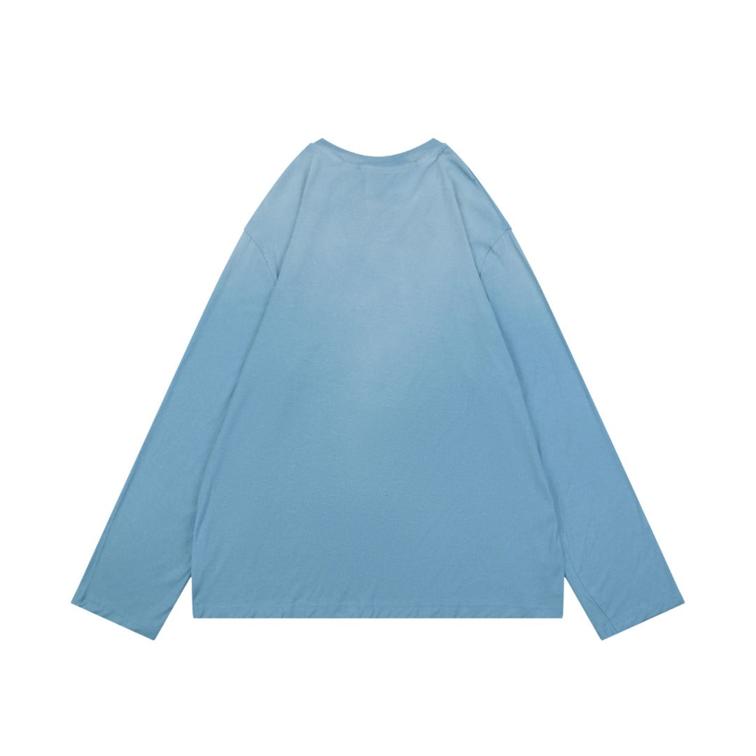 Acne Studios 1996 Distressed Logo Print Long Sleeve Tee – Ice Blue