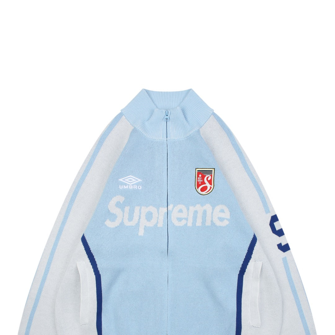 Supreme 25FW x Umbro Collab Soccer Sweater Jacket – Light Blue/White