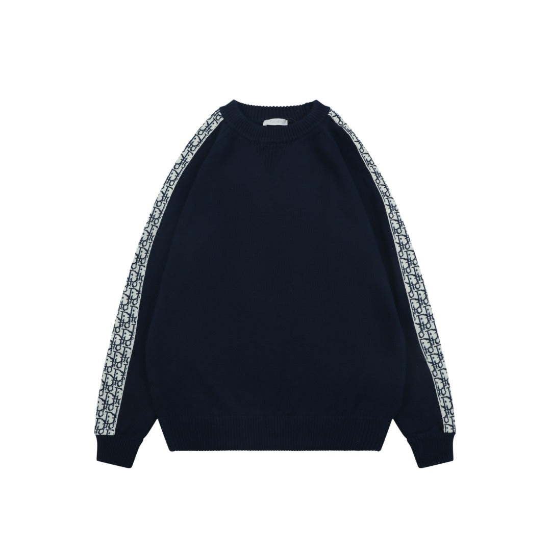Dior Oblique Webbing Sleeve Crewneck Sweater – Navy