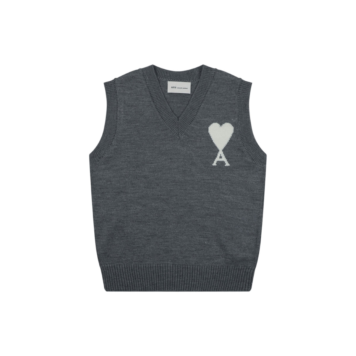 AMI Heart Knit Sweater Vest - Gray