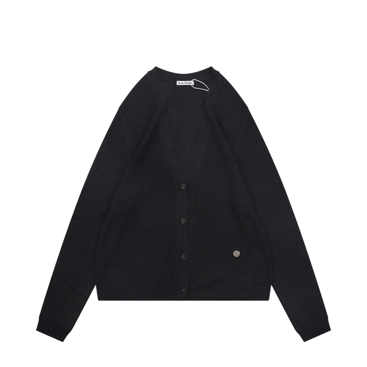 Acne Studios Metal Badge V-Neck Wool Cardigan - Black
