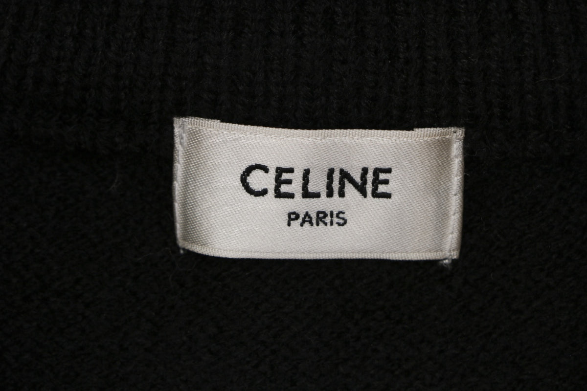 Celine Triomphe Badge High-Neck Half-Zip Sweater - Black