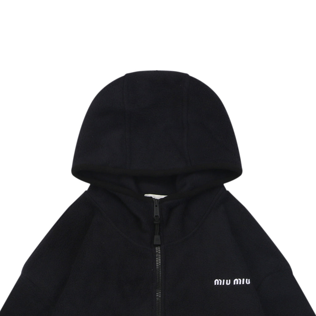 Miu Miu 25FW Small-Logo Hooded Fleece Jacket - Black