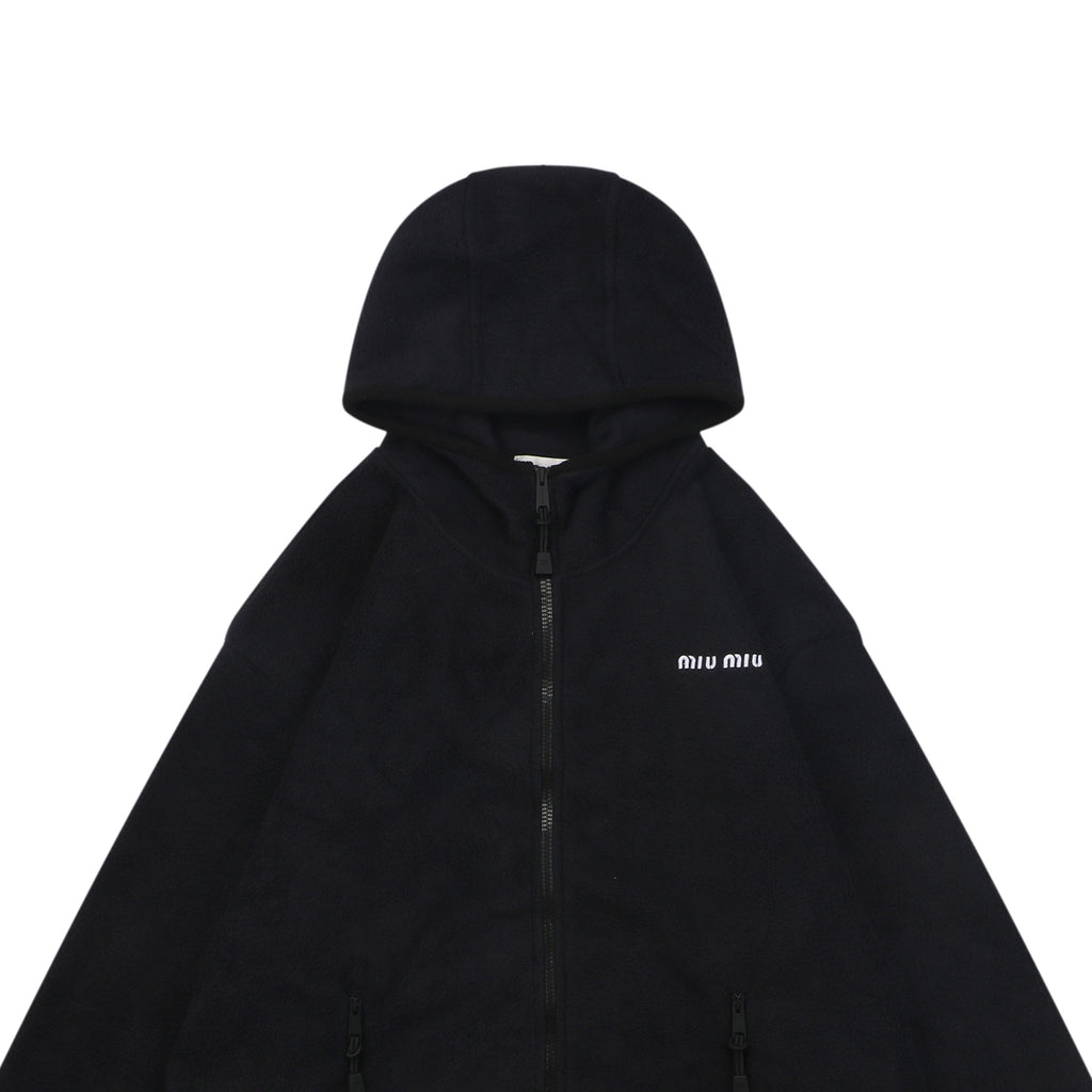 Miu Miu 25FW Small-Logo Hooded Fleece Jacket - Black