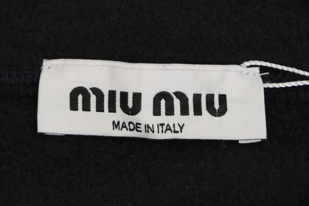 Miu Miu 25FW Small-Logo Hooded Fleece Jacket - Black