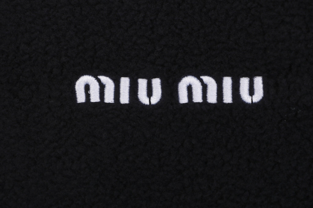 Miu Miu 25FW Small-Logo Hooded Fleece Jacket - Black