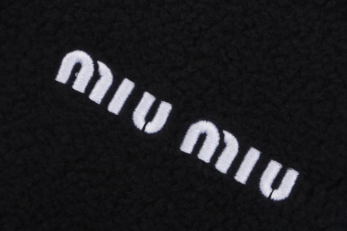 Miu Miu 25FW Small-Logo Hooded Fleece Jacket - Black