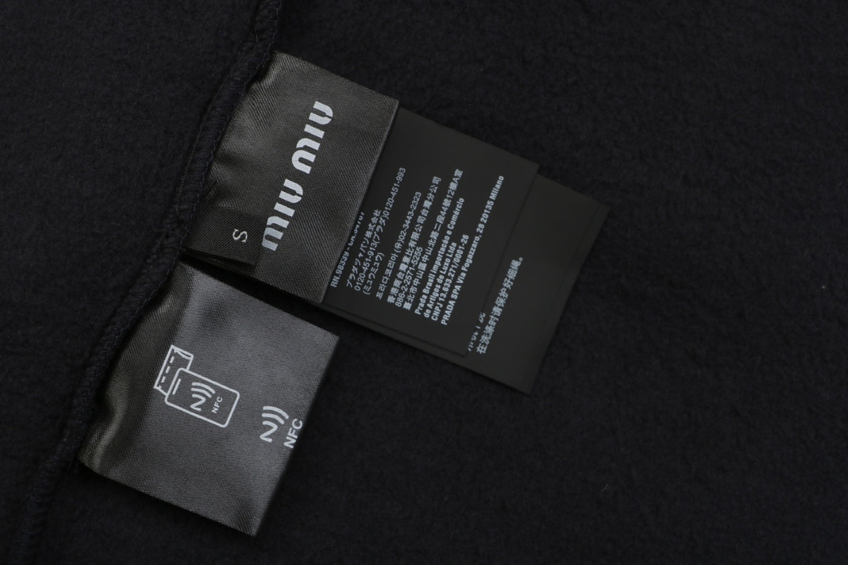 Miu Miu 25FW Small-Logo Hooded Fleece Jacket - Black