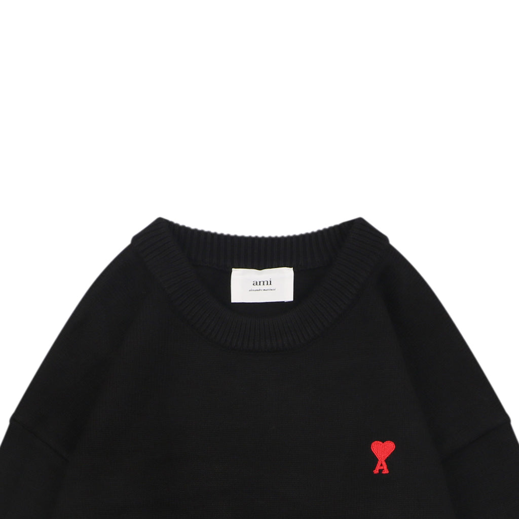 AMI Paris Small Heart Embroidery Crewneck Sweater - Black
