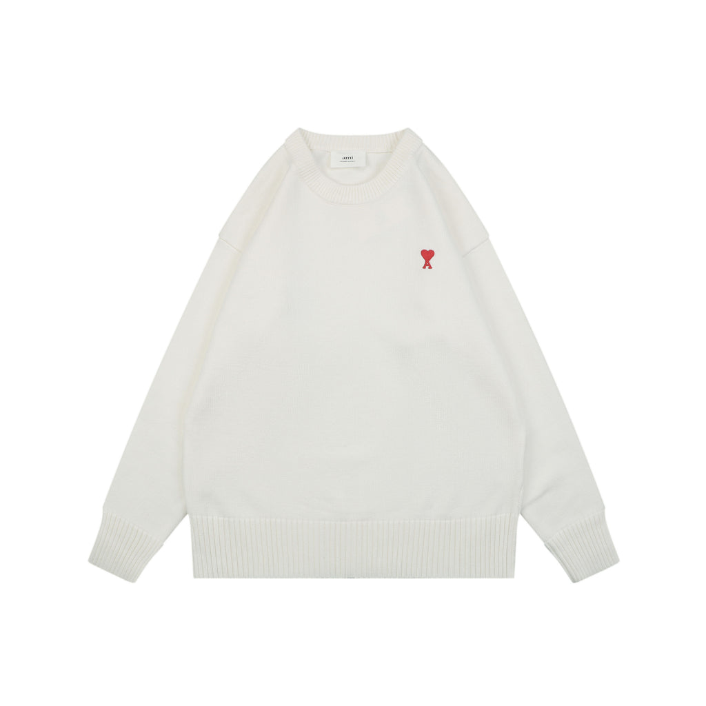 AMI Paris Small Heart Embroidery Crewneck Sweater - Ivory