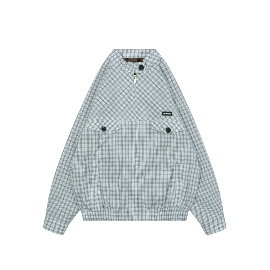 Miu Miu Blue-Gray Gingham Check Jacket