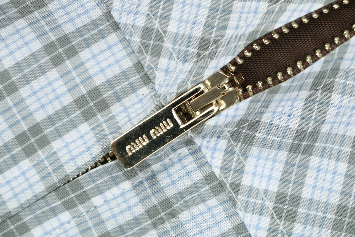 Miu Miu Blue-Gray Gingham Check Jacket