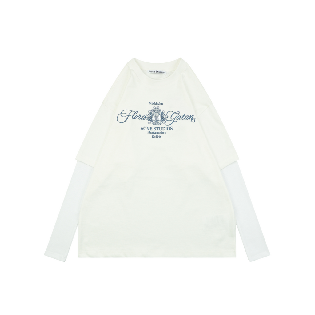 Acne Studios Script Embroidery Layered-Look Long-Sleeve Top - White