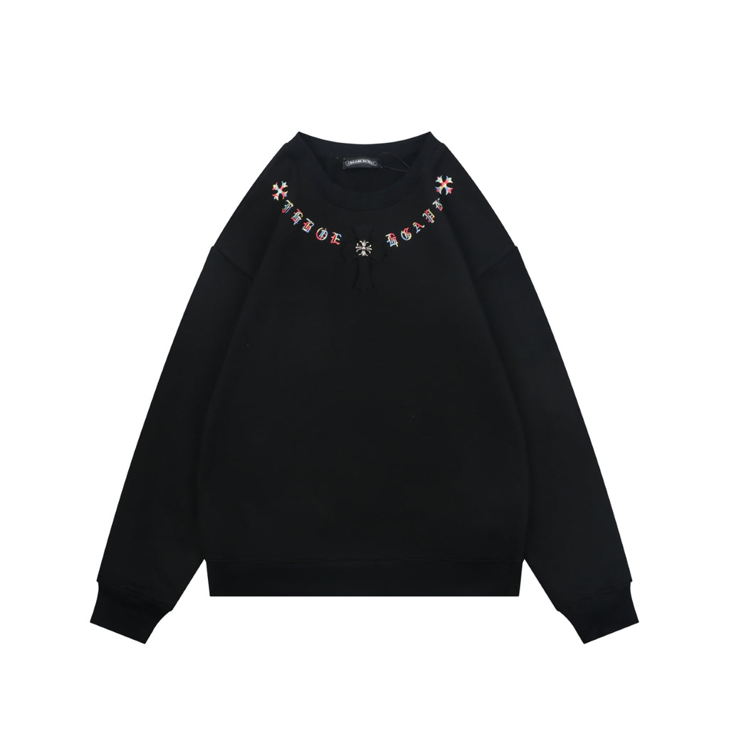 Chrome Hearts Multicolor Sanskrit Letter Embroidered Crewneck Sweatshirt - Black
