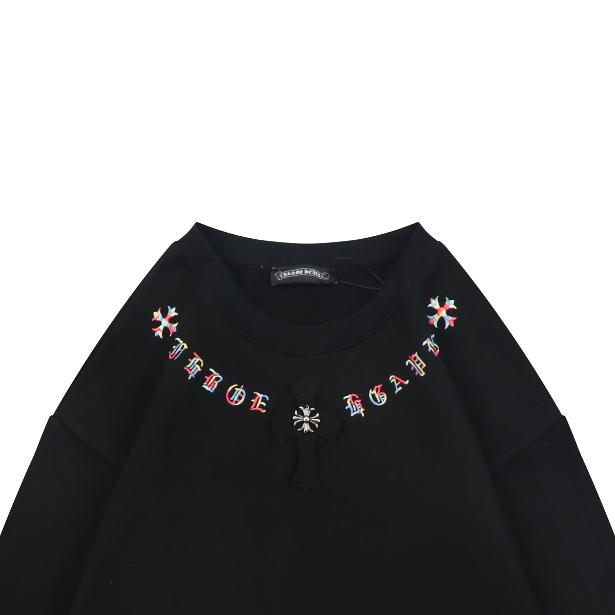 Chrome Hearts Multicolor Sanskrit Letter Embroidered Crewneck Sweatshirt - Black