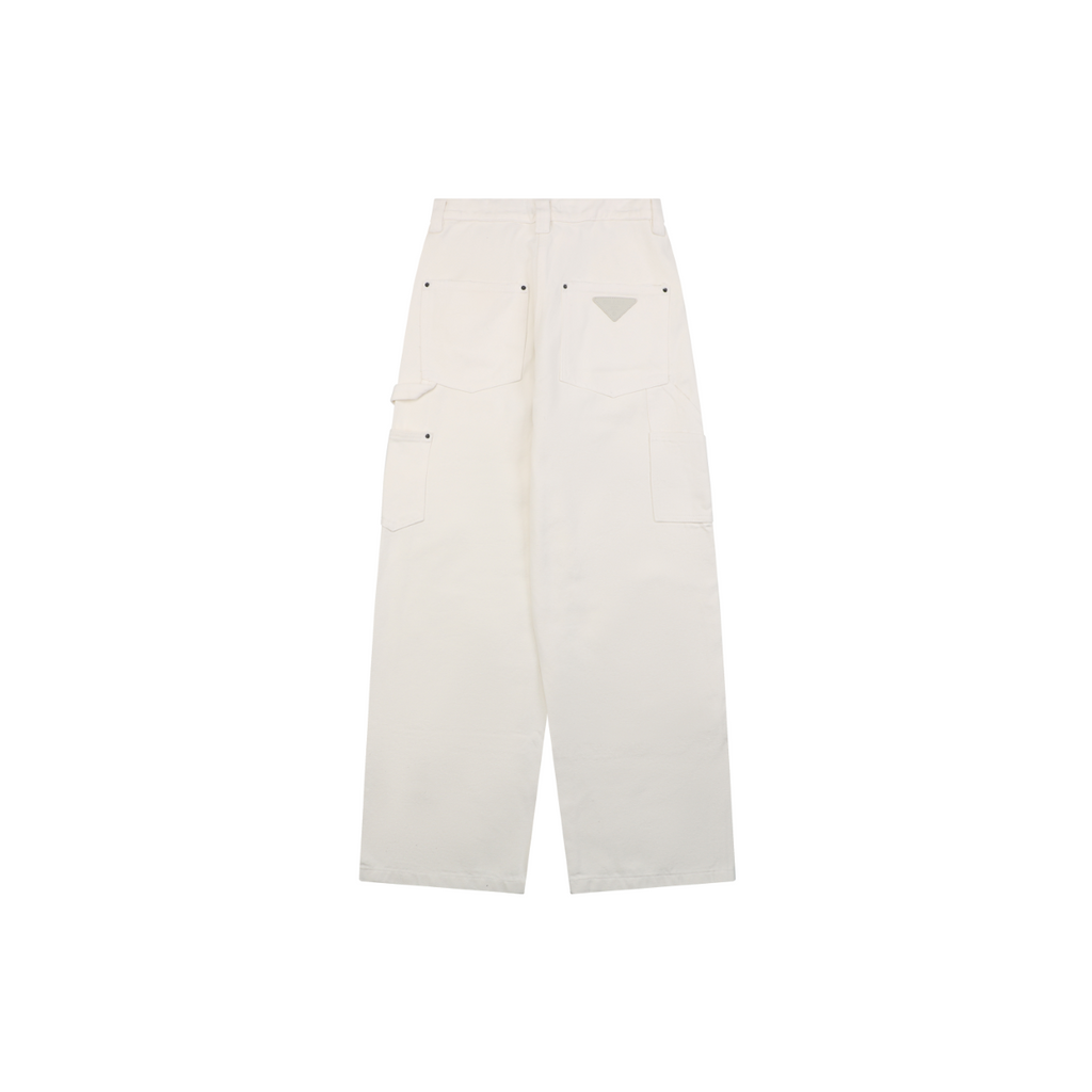 Prada White Carpenter Jeans with Triangle Rear Pocket Logo