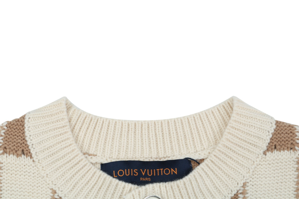 Louis Vuitton Beige and Brown Checkerboard Knit Cardigan