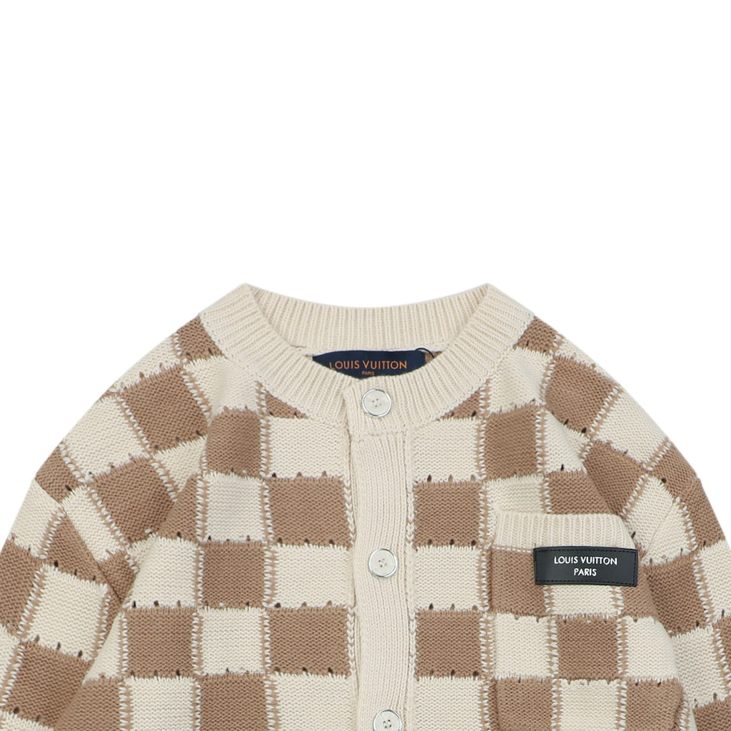 Louis Vuitton Beige and Brown Checkerboard Knit Cardigan