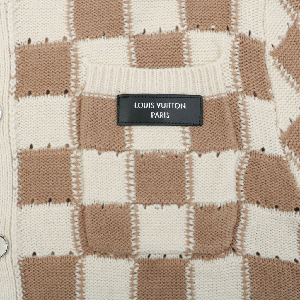 Louis Vuitton Beige and Brown Checkerboard Knit Cardigan