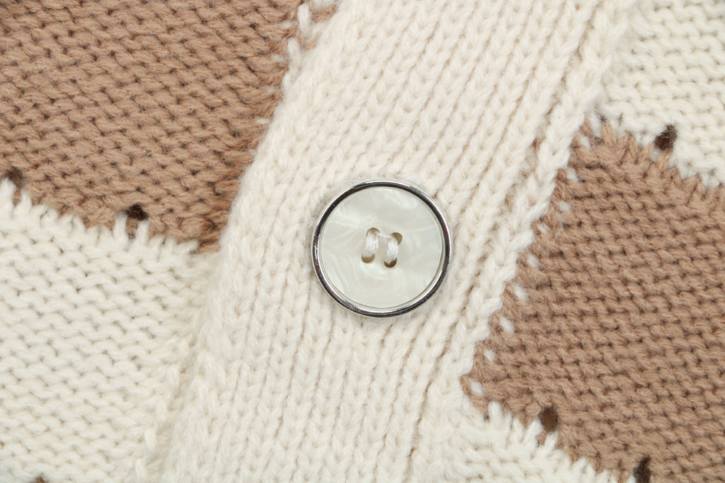 Louis Vuitton Beige and Brown Checkerboard Knit Cardigan