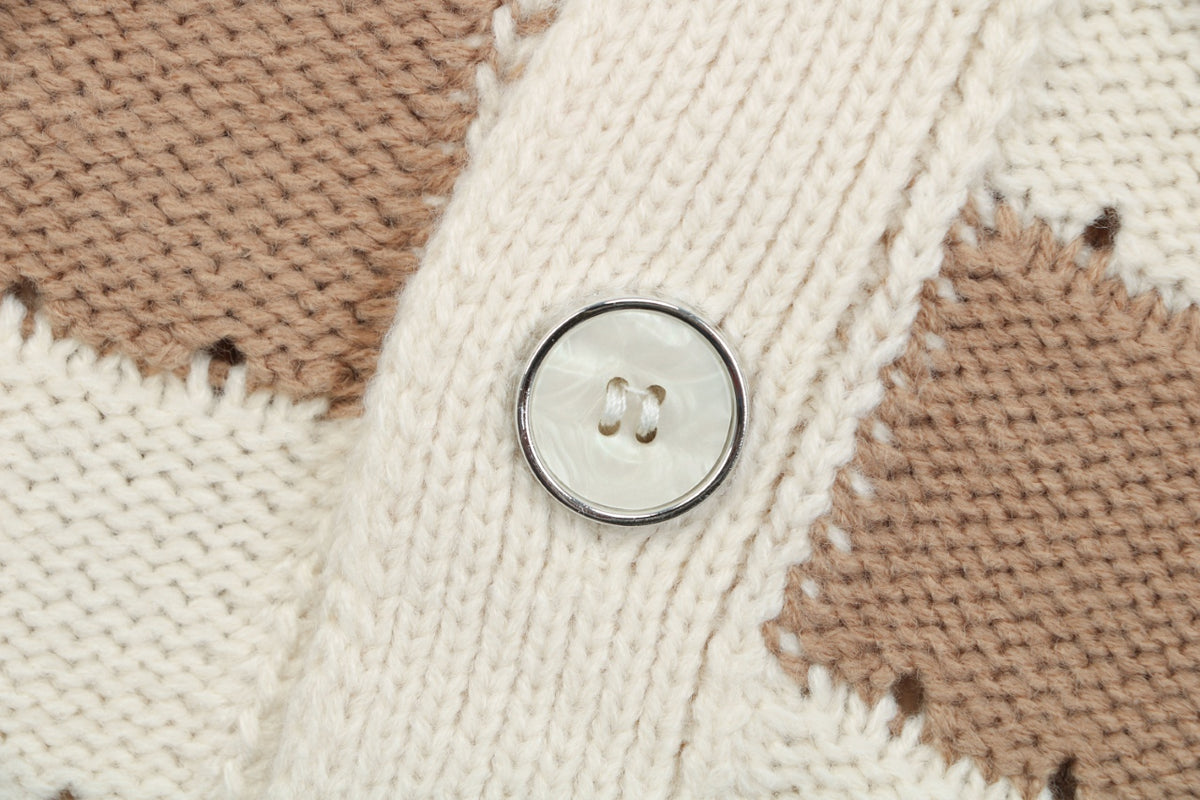Louis Vuitton Beige and Brown Checkerboard Knit Cardigan