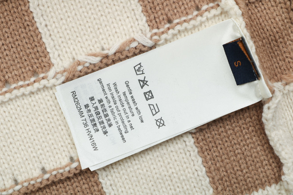 Louis Vuitton Beige and Brown Checkerboard Knit Cardigan