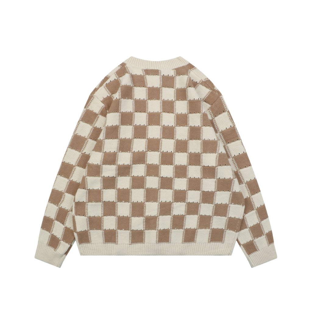 Louis Vuitton Beige and Brown Checkerboard Knit Cardigan